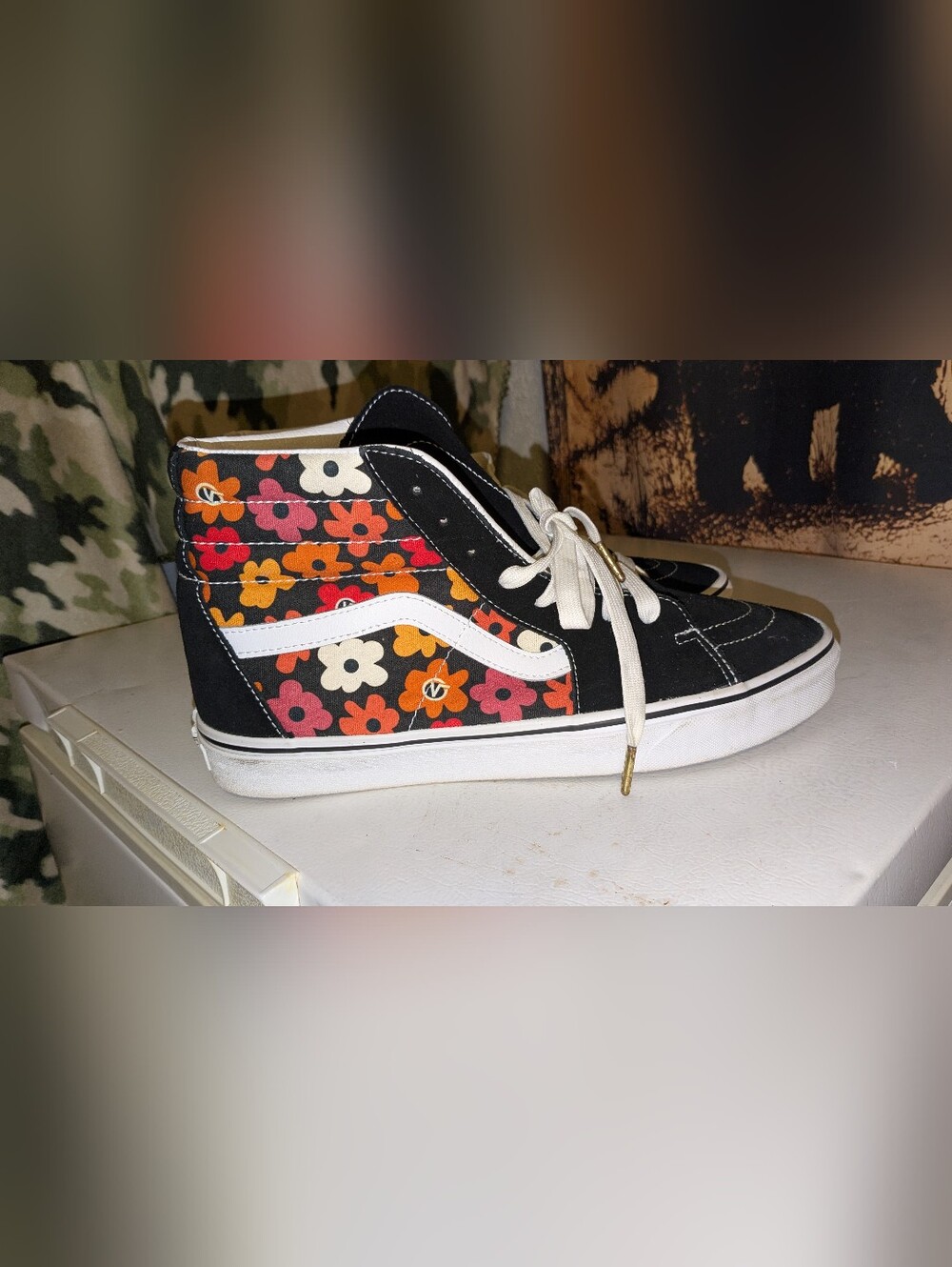 Vans Black High-Top Sneakers with Orange & Red Floral Print